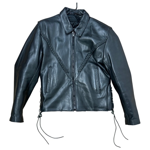 Real Leather Milwaukee Jackets & Blazers - Milwaukee Leather Motorcycle Jacket S Black Braided Genuine Leather Heavy Moto
